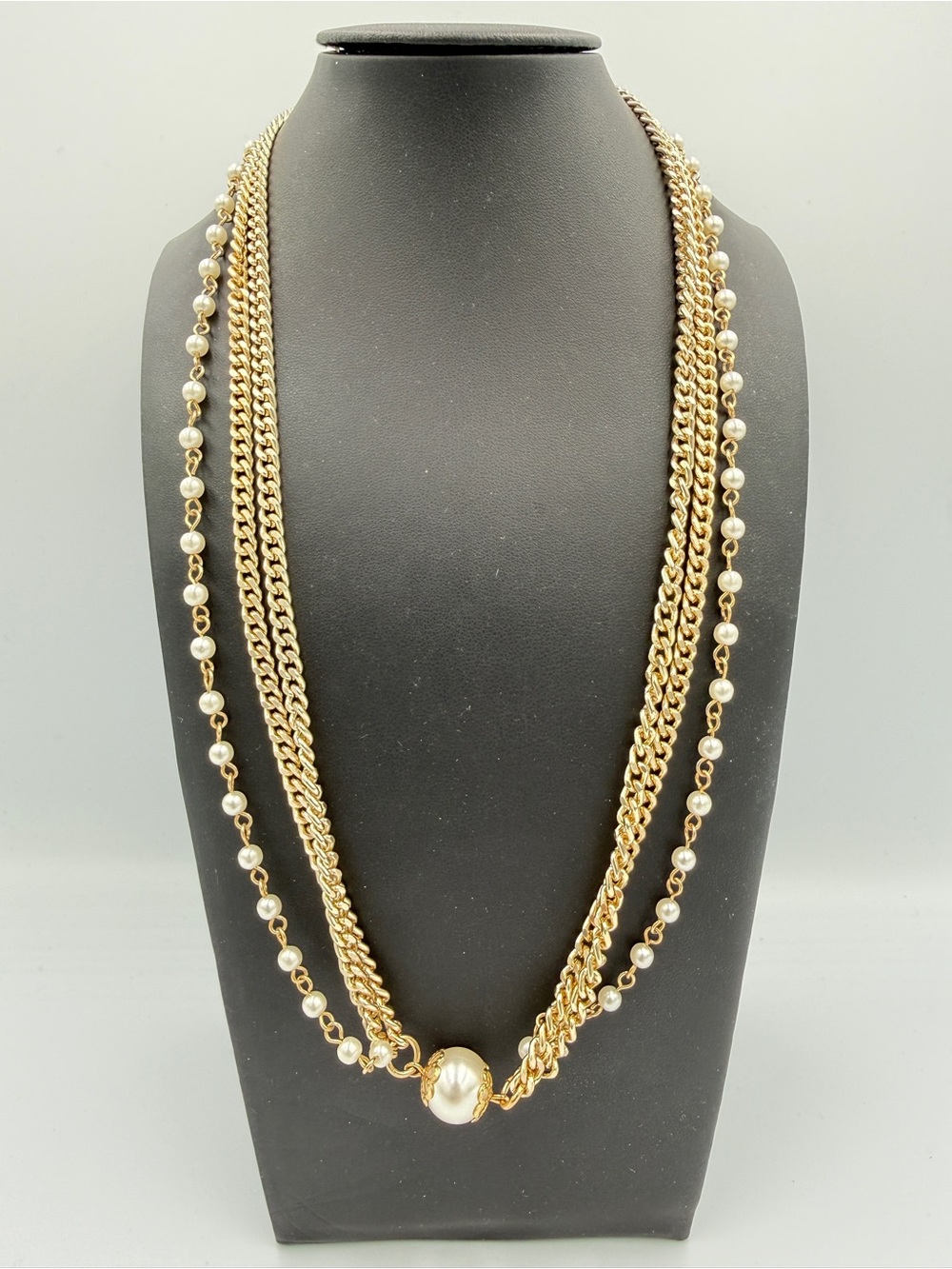 Gold-Tone Multi-Strand Pearl Pendant Necklace